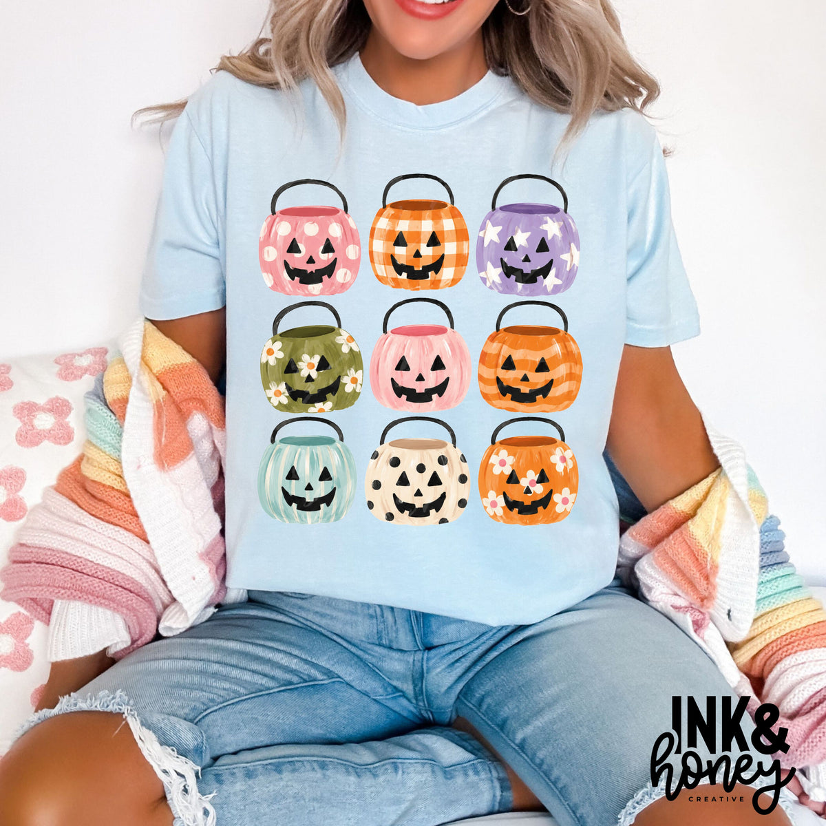 preppy halloween buckets tee