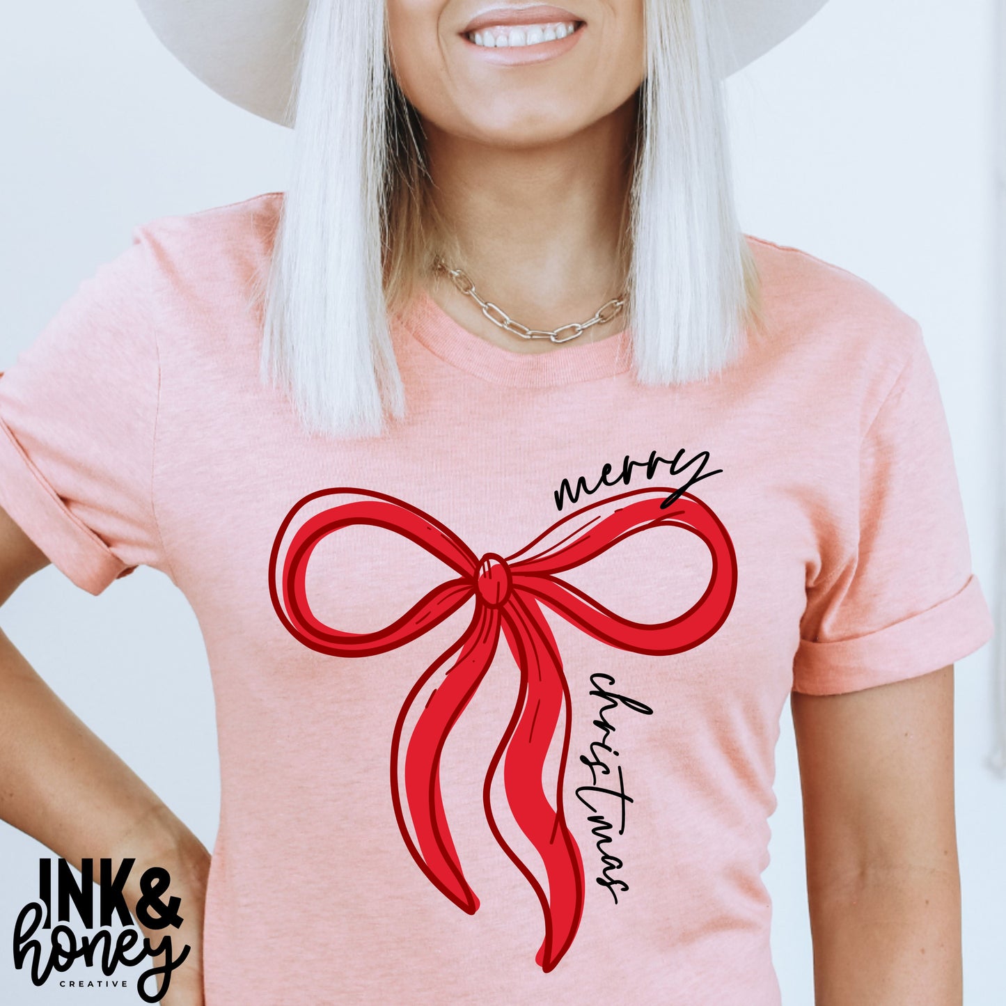red bow christmas tee