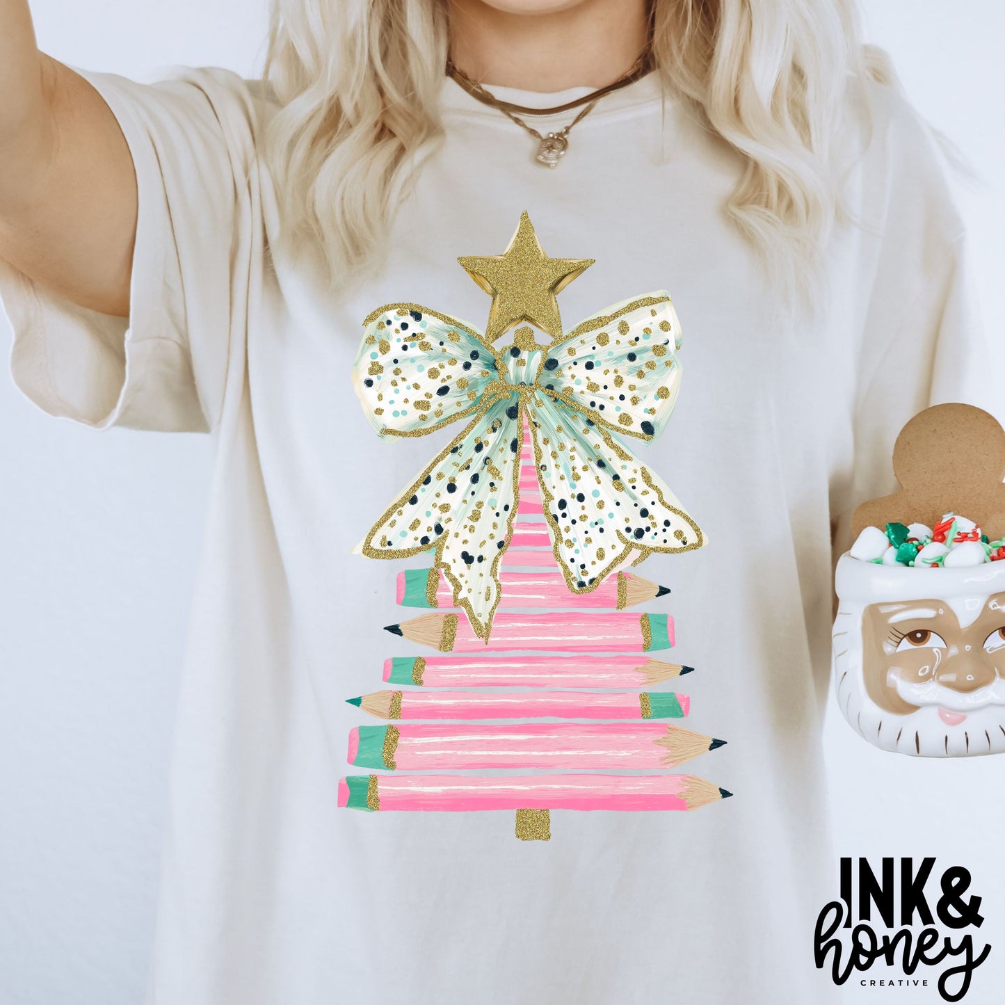 teacher pencil tree tee