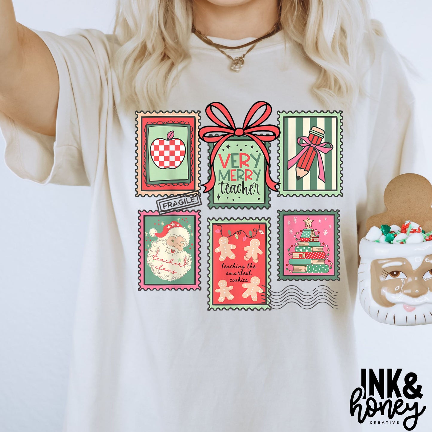 teacher stamps christmas tee