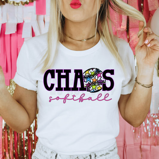 chaos softball tee