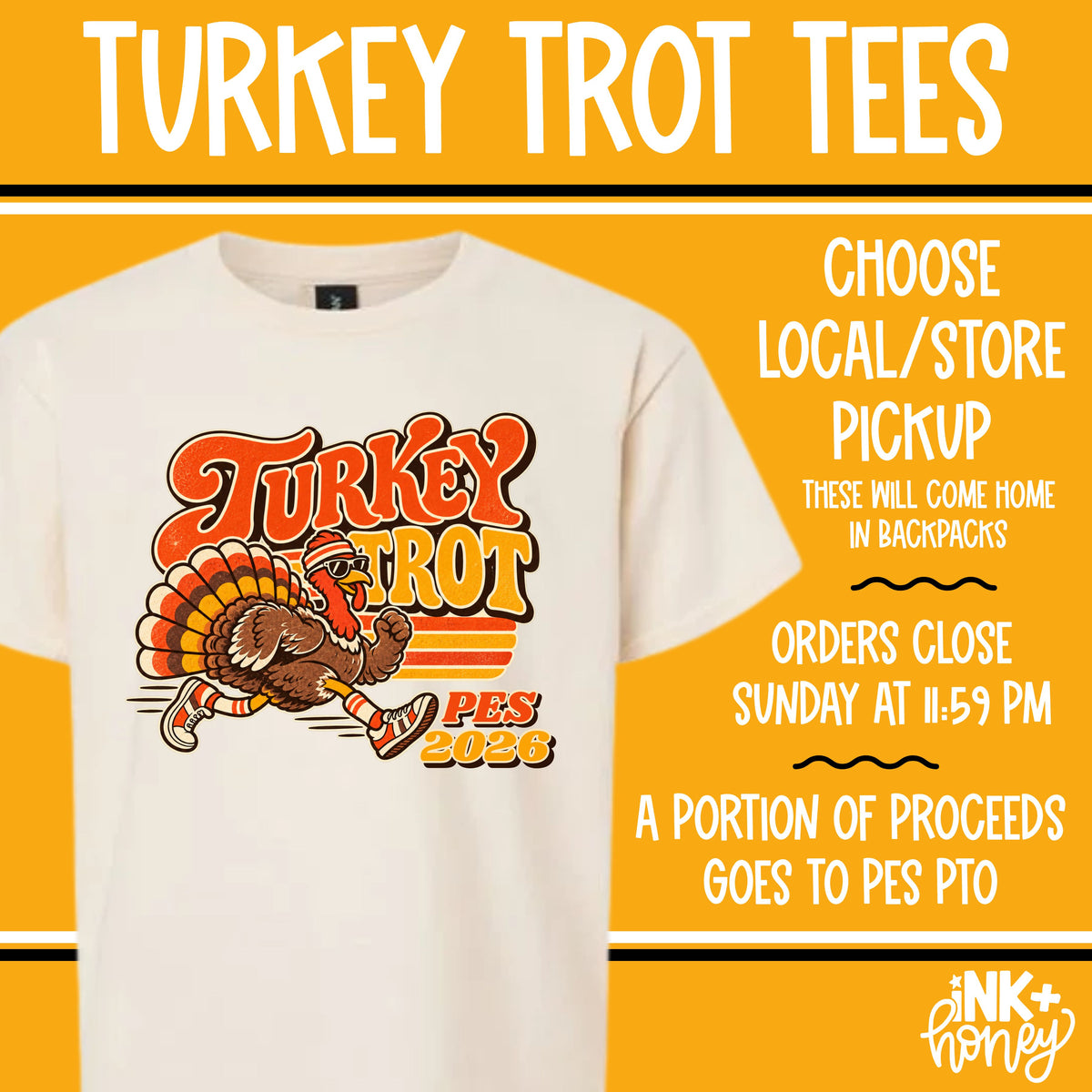PES TURKEY TROT TEE *select Local/Store Pickup - will come home in backpacks!!*